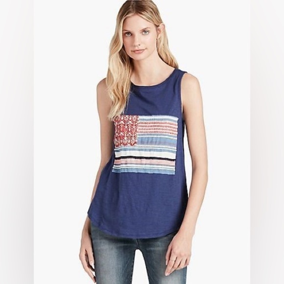 Lucky Brand Embroidery and Sequin Rug American Flag Tank - Picture 1 of 6